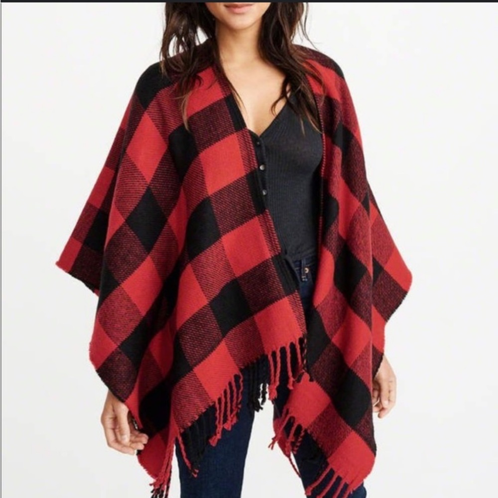 Abercrombie and Fitch Buffalo Plaid Wrap Poncho